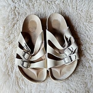 Off white three strap Birkenstock sandals size 37